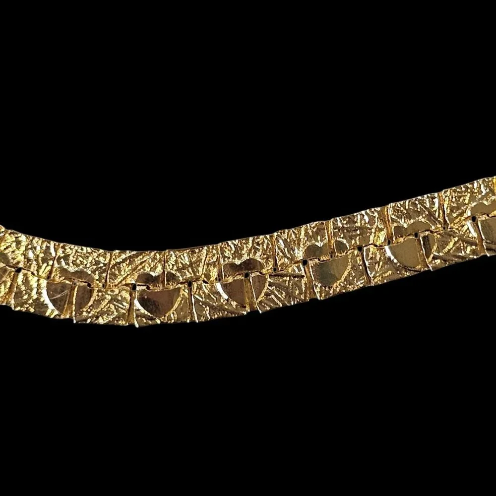 VTG Gold Plated Flat Chain Necklace Nugget‎ Textured Heart Reversible Signed 20